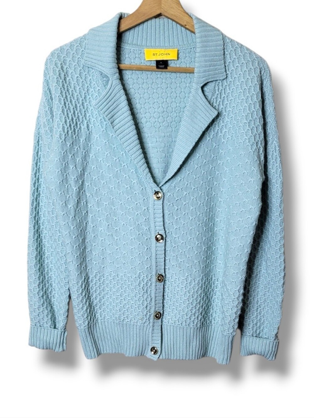 St. John Light Blue Wool Cardigan Sweater • Size Small